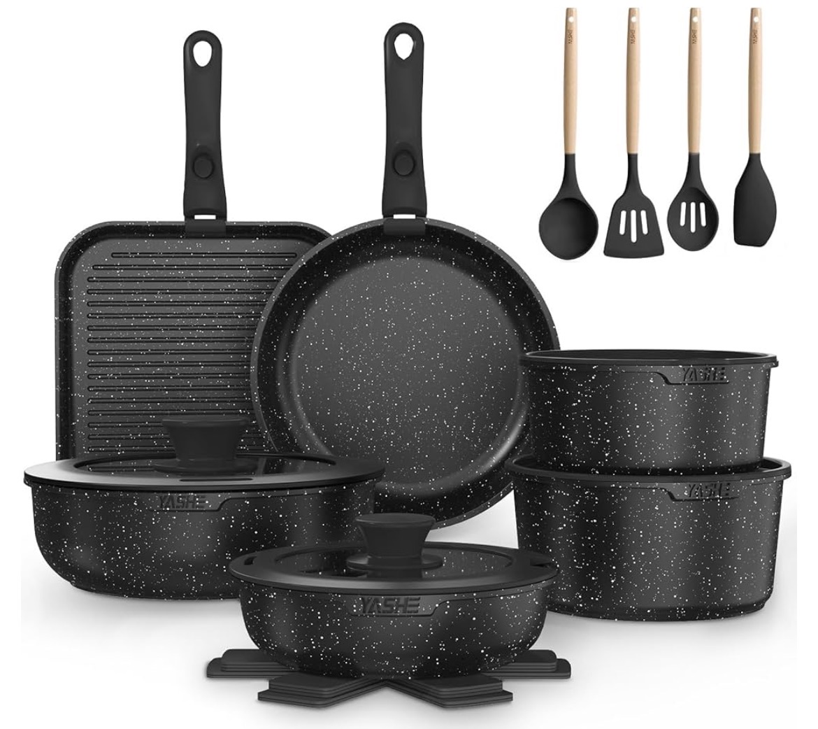 YASHE 21 Piece Cookware Set, Non Stick Saucepans and Pans Set