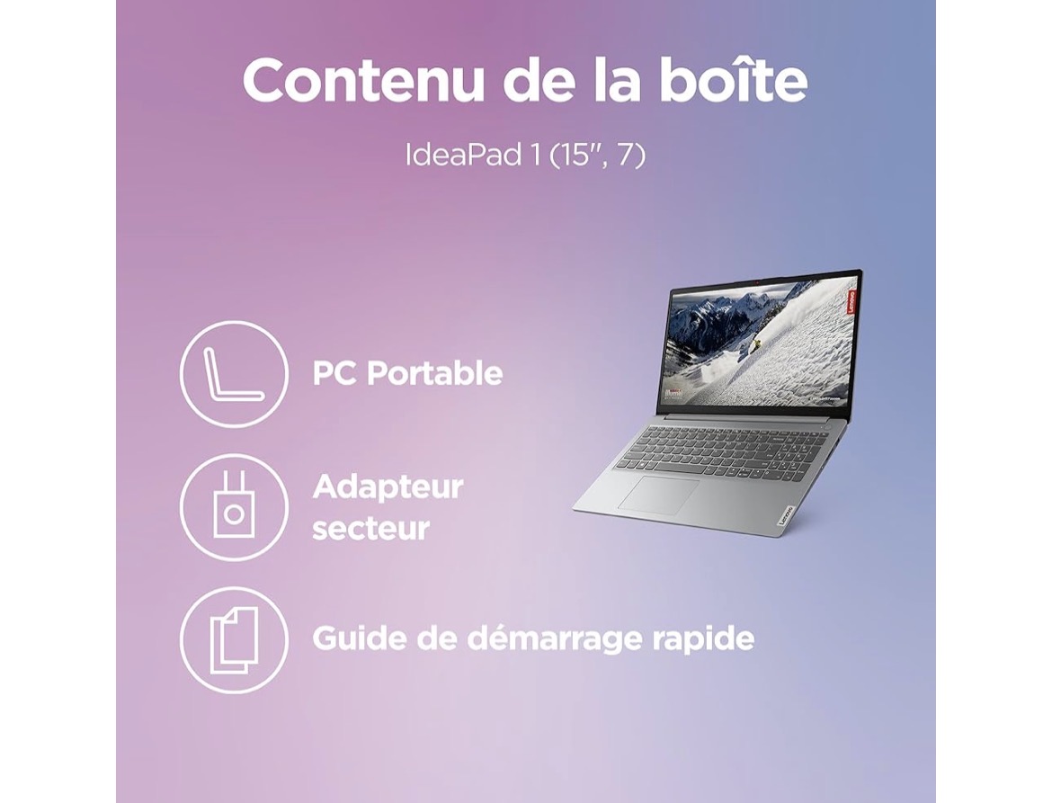 Lenovo IdeaPad 1 15AMN7 – 15.6 Inch FHD Laptop (AMD Ryzen 5 7520U, 16GB RAM, 512GB SSD