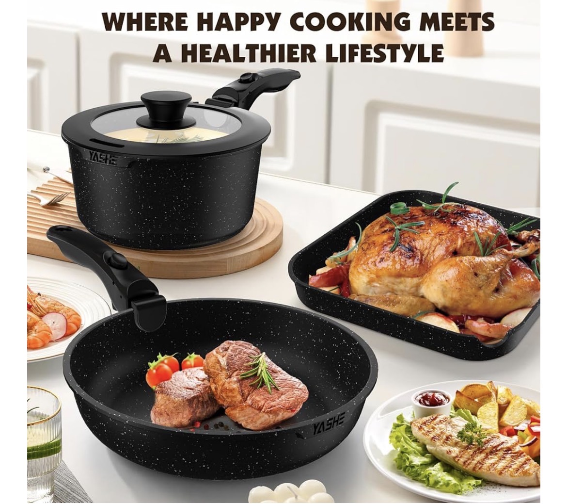 YASHE 21 Piece Cookware Set, Non Stick Saucepans and Pans Set